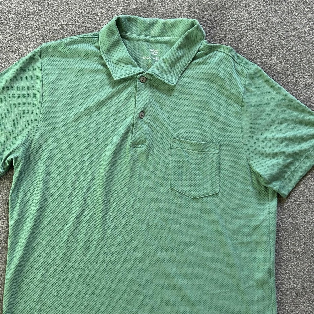 Mack Weldon Polo Shirt Mens XL Green Mesh Pocket Lightweight Casual Summer